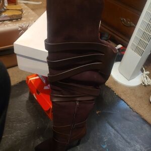 JustFab Women's Over-the-Knee Strappy Boots in Dark Brown